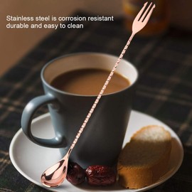 Bar Spoon, Professional Stainless Steel Cocktail Spoon for Bar Restaurant (Rose Gold, Fork Tail)