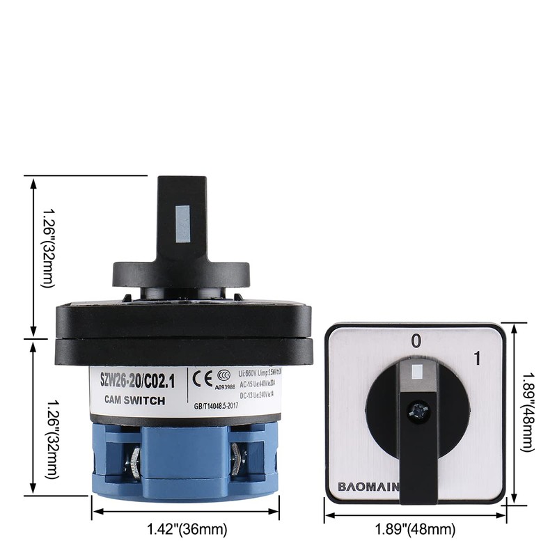 Baomain Cam Combination Changeover Switch AC 660V 20A 2 Position
