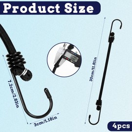 12 Inch Bungee Cord with Hooks, 4 Packs Rubber Black Heavy Duty Outdoor Bungee Cords Hooks Mini Elastic Straps Stretchy Strap for Camping, Tarps, Tents, Hiking, Hunting, Luggage, Boats