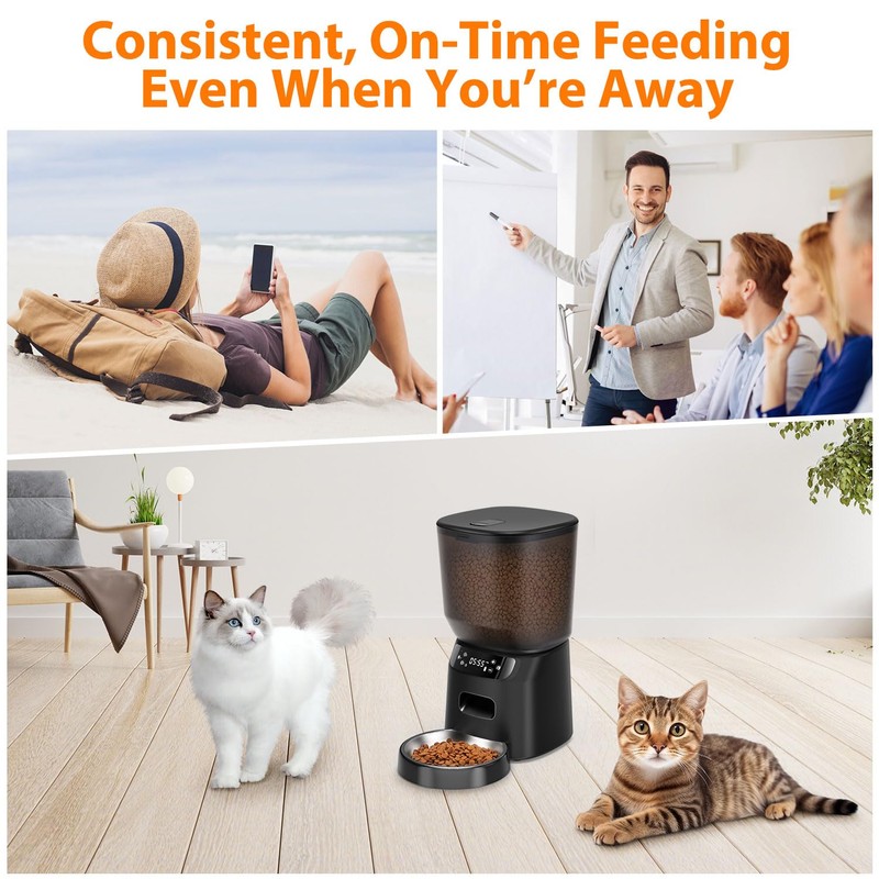 Automatic Cat Feeder, Cat Food Dispenser with Stainless Steel Bowl,