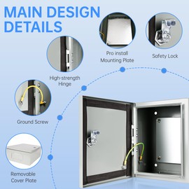 Outdoor Electrical Box Waterproof, NEMA 4 Steel Enclosure Box with Mounting Plate, Wall Mounted Lockable Electrical Junction Box for Indoor/Outdoor (12"x10"x6")
