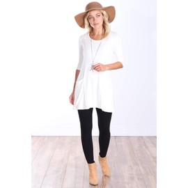 Popana Womens 3/4 Sleeve Tunic Top With Pockets for Leggings Made In USA Medium Pearl