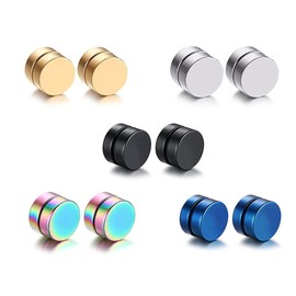 Epoch World 5 Pairs Strong Magnetic Earrings for Man Woman Fake Clip Non Pierced Stud Earrings Hypoallergenic 8mm Diameter