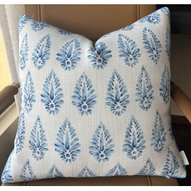 MANOJAVAYA Printed Booti Decorative Square Accent Throw Pillow Cover - Home Decor for Couch, Sofa, Chair - 18x18 Inches, Blue