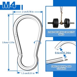 20 Stainless Steel Spring Clasp 1.57-inch carabiners, M4 Stainless Steel Spring Snaps, Heavy-Duty Hooks. Suitable for pet Tags, Hiking Tents, Swing Brackets, as Well as Ropes, Chains and Key Rings.