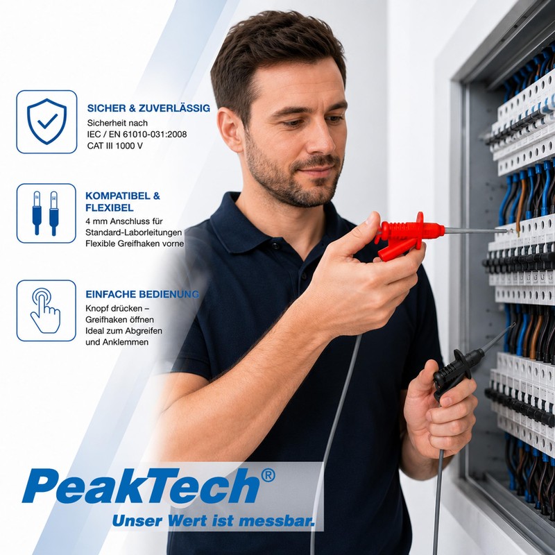 PeakTech Insulated 5 A Crocodile Clip With 4 mm Connectors,