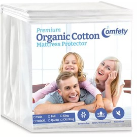 Organic Mattress Protector, 100% Waterproof & Hypoallergenic, Breathable Cotton Cover & Ultra Soft Mattress Pad Cover