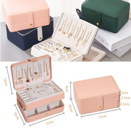 Douzi Jewellery Box Organiser Small Travel Jewelry Storage Case for Rings Earrings Necklace Bracelets Waterproof Faux Leather Jewellery Gift Box for Girls Women-Pink