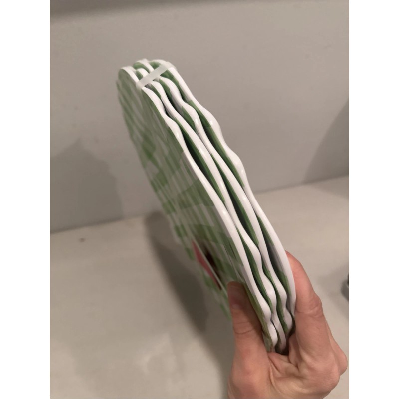 Isaac Mizrahi Green Gingham 11” Melamine Dinner Plates Set Of