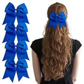 SHELEMB Bow Hair Ties，Silky Satin Hair Bows Big Hair Bows for Women Hair Ribbons Bowknot Aesthetic Hair Accessorie - Navy Blue