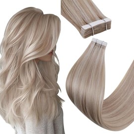 Hetto Tape in Hair Extensions Human Hair Blonde Invisible Tape Hair Extensions Real Human Hair Extensions Tape in Human Hair 12 inch 20 Pieces/30g #P18/613