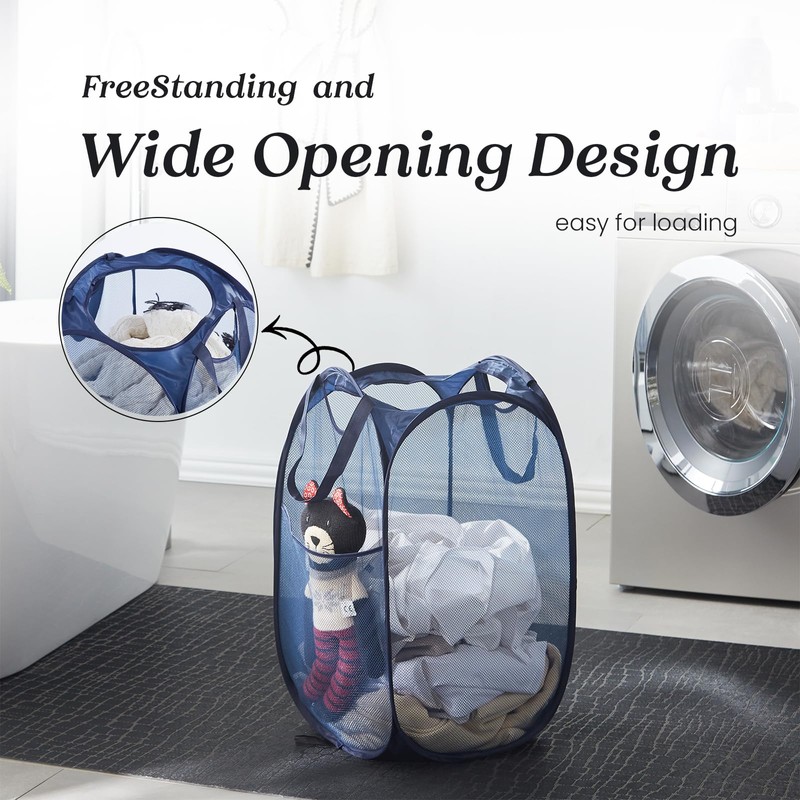 Collapsible Pop Up Laundry Basket, Hamper with Sturdy Handles and