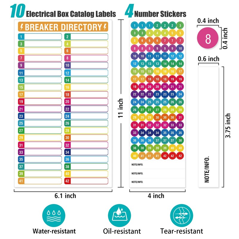 14 Sheets Breaker Panel Labels, 10 Electrical Box Catalog Labels