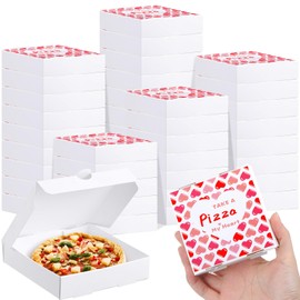 MotiMind 100 Pack Small Valentine Pizza Boxes with Heart Sticker 3.5 x 3.5 x 0.78 Inch Mini Pizza Boxes White Pizza Box Valentine Pizza Boxes for Celebrations Party Valentine's Day Weddings