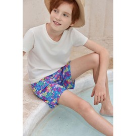 Haloumoning Boys Swim Trunks with Compression Liner Kids Drawstring Bathing Suit Quick Dry Swim Shorts 5-14 Years Pink