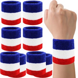 8 Pack Wrist Sweatbands Tennis Wrist Bands Absorbent Sweat Band for Men and Women, Breathable Cotton Sweatbands for Working Out, Football, Basketball, Running Athletic Sports -(Red/White/Blue)