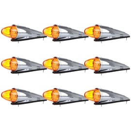 cciyu 9x 17 Led Amber Torpedo Cab Marker Lights Chrome Heavy Duty Trucks Replacement for International Kenworth/Peterbilt/Freightliner/Mack Amber Len