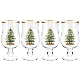 Spode Christmas Tree Glassware - Set of 4 -Made of Glass – Gold Rim- Classic Drinkware - Gift for Christmas, Holidays, or Wedding - Drinking Glasses (Tulip Glasses)