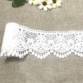 7.5cm Wide Lace Trim with Hollow Out Design, 5 Yards per Pack, Wide Ribbon Cotton White Lace Trim - for Wedding Dress Decoration, Gift & Party Ornament, DIY Sewing Crafts, Lace Trimming for Sewing.