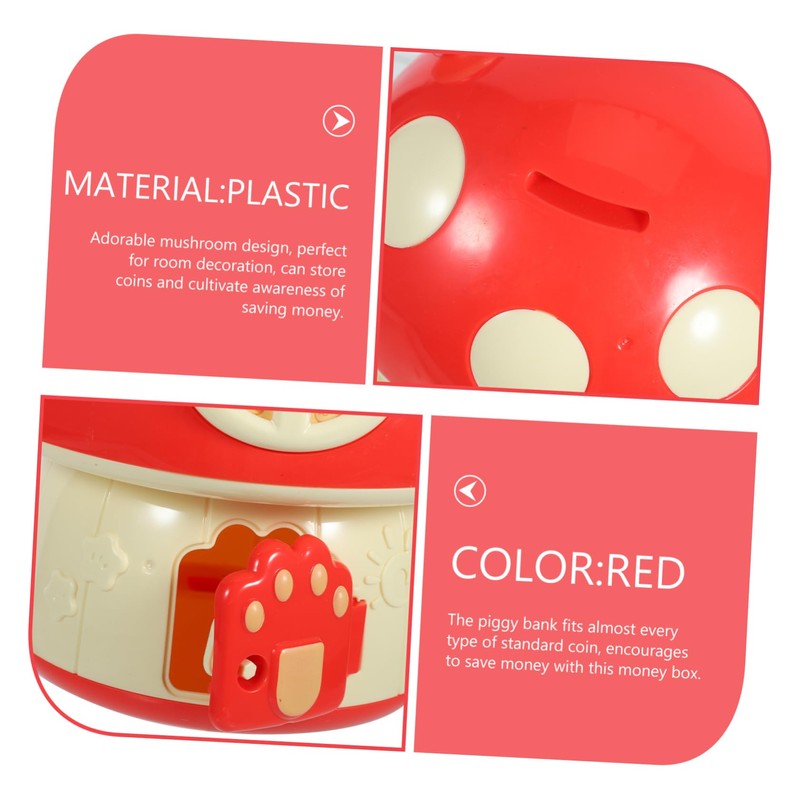 Kisangel Mushroom Shaped Piggy Bank Decorative Saving Pot for Plastic