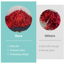 Hooshing 24PCS Pom Poms Cheerleading Red Fluffy Metallic Pom Poms with Baton Handle for Dancing Sports Party Cheerleading Squads