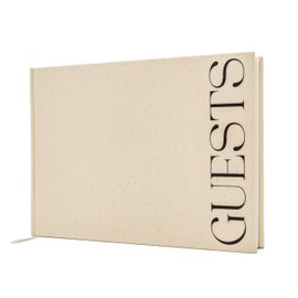 Cream Guest Book (Design 3) - 9.5 x 7 Real Linen Hardcover Guestbook for Wedding Ceremony Reception Signin, to Add Polaroid & Write Messages, Bridal Baby Shower Engagement Birthday Party, Small Size