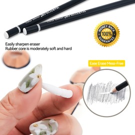 MARTCOLOR Professional Eraser Pencil Set, 6pc Eraser Pencils and 2pc Sharpener, Erasing Small Details or add Highlights for Sketching, Charcoal Drawings. Fine Detail Eraser for Beginners & Artists