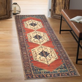 Keen Home Design 2x7 Rug - Machine Washable Runner Rug with Non-Slip Backing, Ideal for Hallway, Entryway, Kitchen, Laundry Room - Vintage, Easy Clean, Durable, Low Pile Rug - (2'6" x 7')