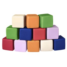 Foam Building Blocks for Kids: 12-Pieces PU Leather Colorful Foam Blocks - Building Toys for Toddler - Giant Stacking Blocks Toys - Soft Indoor Playset for Birthday Gift Preschool Learning (Classic)