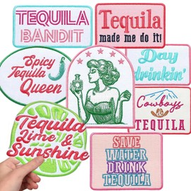 Trucker Hat Patches Funny Cool Vintage Tequila Drinking Embroidered Iron on Patches for Heat Press Clothes Jeans Bar Party DIY Accessories