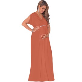 KOH KOH Plus Size Womens Long Grecian Short Sleeve Maternity Baby Shower Pregnancy Pregnant Bridesmaid Summer Stretchy Flowy Cute Dressy Gown Gowns Maxi Dress Dresses, Coral/Pink Peach 4XL 26-28