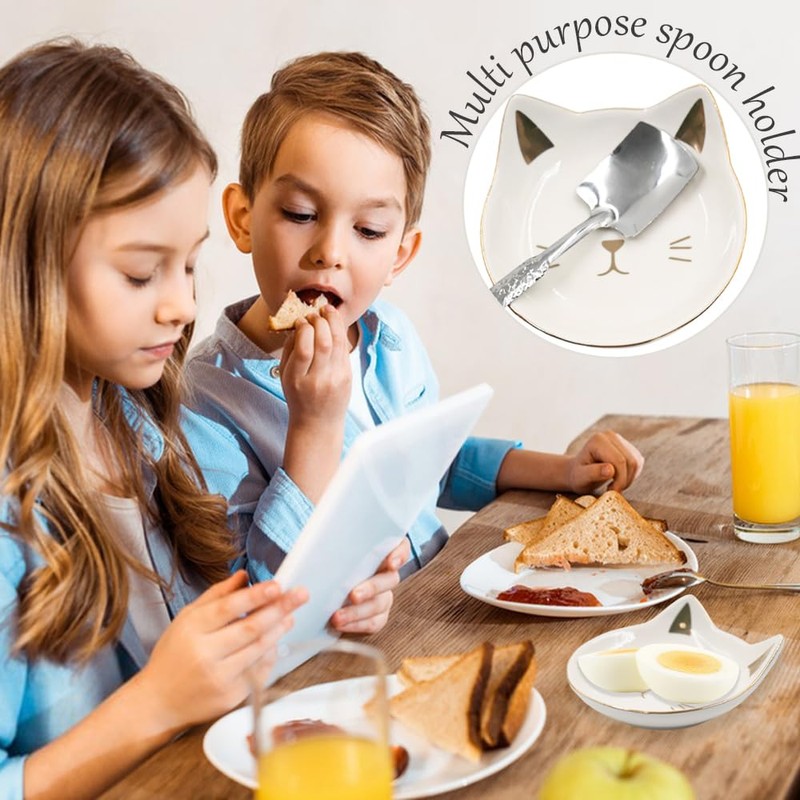 Ceramic Spoon Rest for Kitchen Counter, Cat-Shaped Ceramic Spoon Rest,