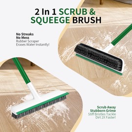 Floor Scrub Brush, 51" Long Handle Scrub Brushes for Cleaning 2 in 1 Heavy Duty Deck Brush Stiff Bristle Tile Floor Scrubber for Shower Bathroom Garage Kitchen Wall Tub and Swimming Pool