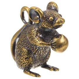 Sarini Fortune Mouse Statue Brass Lucky Rat Statue Chinese Feng Shui Rat Sculpture Collection Rich Wealth Amulet Home Charm Pendant for Prosperity and Good Luck