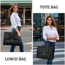 KKXIU Lunch Tote Bag for Women 15.6 Inch Laptop Briefcase Work Bag with Insulated Lunch Compartment Messenger Handbags for Business, Work, Nurse, Office, Collage, Casual, Gift for Women