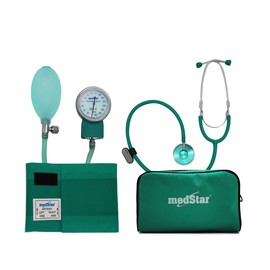Medstar - Baumanometro Aneroide Medstar Kit con Estetoscopio de una Campana FULL COLOR (Verde)
