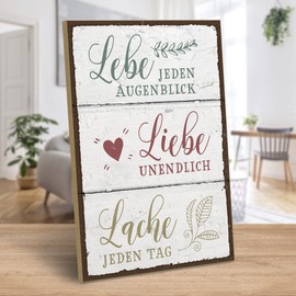 ARTFAVES® Wooden Sign with Saying - "Lebe Liebe Lache" (German language) Vintage Decorative Sign on Happiness / Family Theme | Shabby Chic Wooden Picture Also as a Gift