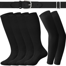 ROLVNHTV 4 Pack Black Baseball Belt and Socks with Arm Sleeve Softball Arm Sleeve UV Protection Compression Black Sleeves Cooling Adjustable Elastic Football Belt for Men