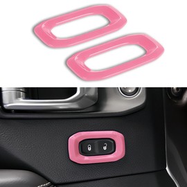 2 Pcs Metal Door Lock Switch Button Trim Cover Pink Car Center Console Unlock Button Frame Cover Interior Decoration Accessories Compatible with Jeep Wrangler JL JLU Gladiator JT 2018-2024 (Pink)