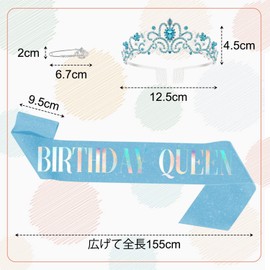 Huazontom Birthday Crown Brooch 3-Piece Set "BIRTHDAY QUEEN" Tiara, Party Goods, Birthday Headband, Party Hat, Birthday Decoration, Girl, Stylish, Blue, Elegant, Birthday Queen