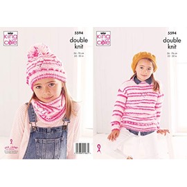 King Cole 5594 Knitting Pattern Childs Sweater Snood and Hat in Stripe DK