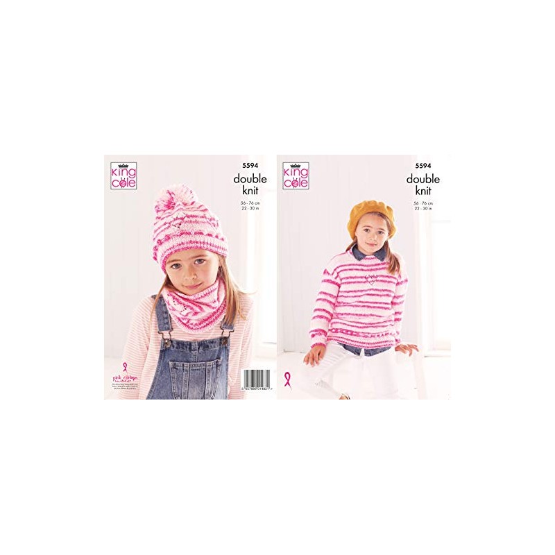 King Cole 5594 Knitting Pattern Childs Sweater Snood and Hat