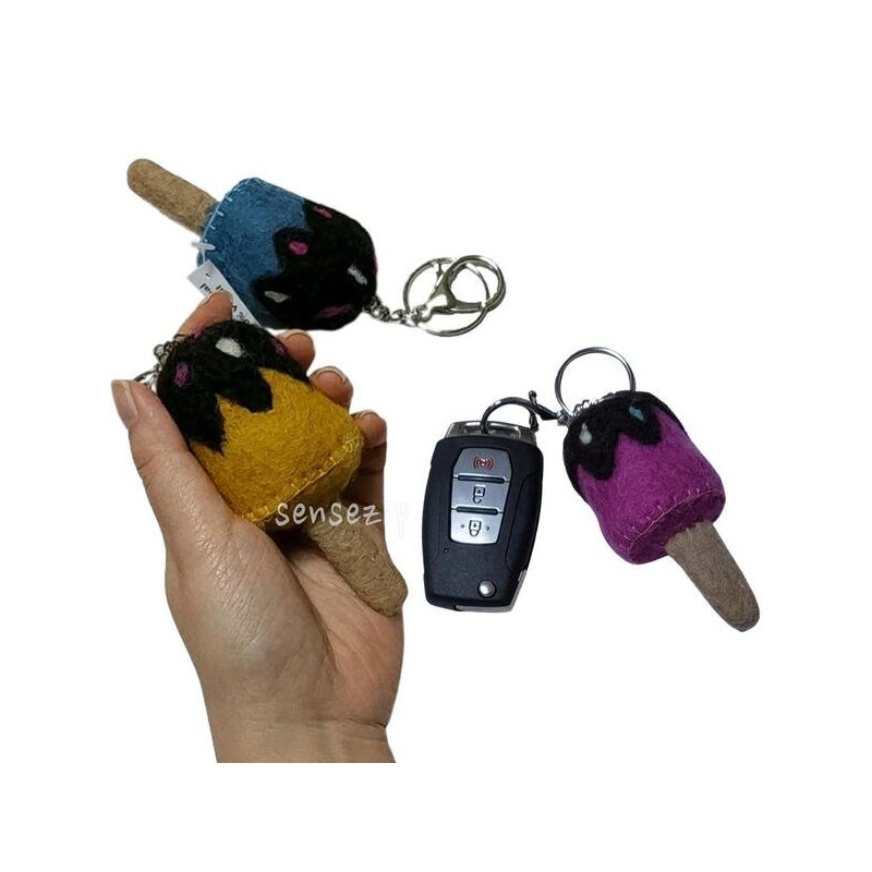 Nepalese wool ice cream key ring, doll bag ring, stick