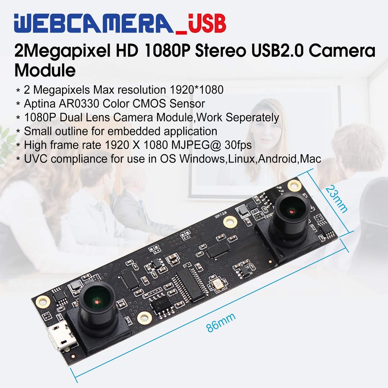 G Double Lens USB Camera Module 1080p 30fps Webcam Board