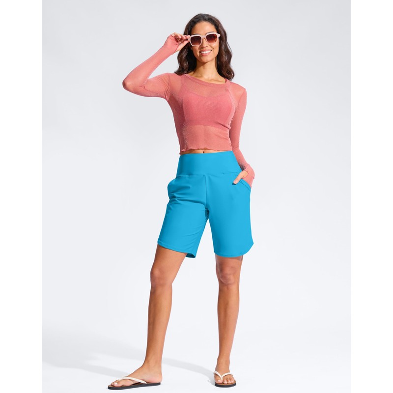 G Gradual Women's 9" Long Swim Board Shorts High Waisted