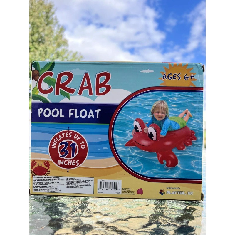 Playtek Crab Inflatable Raft Pool Water Float Toy Vinyl 31”