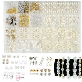 White Beads Set, Bracelets Make Your Own Beads for Threading, White Beads, Bracelet Set, Make Yourself Gifts for Girls, Bracelets, Charm Kit for DIY Bracelet, Jewellery Making (DIY Set 2)
