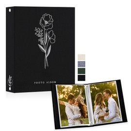 Lanpn Photo Albums A5 50 Photos, Linen Cover Acid Free Pocket Photo Book Picture Album Holds 50 Portrait Only A5 Picture (Black,15x21 cm)