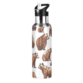 Cute Cartoon Polar Bears Water Bottles for Boys Kids Bottle Cups with Straw Lid Insulated Stainless Steel Leakproof Water Flask 20 oz