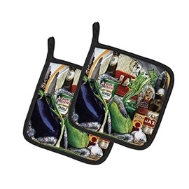 Caroline's Treasures 1007PTHD Eggplant and New Orleans Beers Pair of Pot Holders Kitchen Heat Resistant Pot Holders Sets Oven Hot Pads for Cooking Baking BBQ, 7 1/2 x 7 1/2